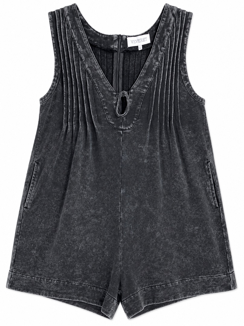 Veveret Black Stone Washed Cotton Romper Shorts Small